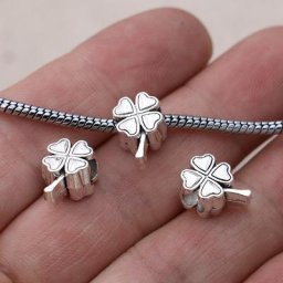 Perles de charme de fleur porte-bonheur Everver plaquées argent adaptées aux bijoux Pandora