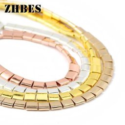 Perles en Pierre Naturelle Couleur Or Hématite Carrée Plate Double Trou Espacement pour Bijoux
