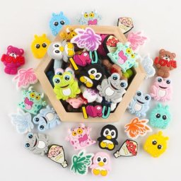 Sunrony 5/10Pcs Nouveau Silicone Perles Fleur Papillon Grenouille Pingouin Esprit Love Perles Pour