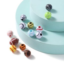 30 Pcs/lot Acrylique Rugby Tennis Basket-Ball Perles Sport Entretoise Perles Pour Bracelet Collier