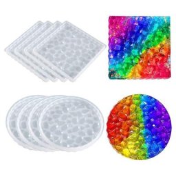 Moules de dessous de verre à motif de diamant 8 pièces bricolage carré rond tapis de tasse à