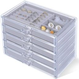 Boîte de Rangement de Bijoux en Acrylique pour Fille Conteneur en Plastique pour Bagues Colliers