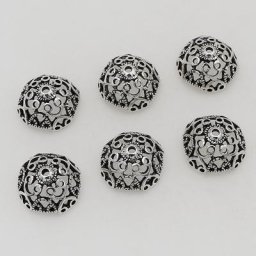 Capuchons de perles de tore de fleur évidées alliage d'argent antique bouchon de gland réceptacle