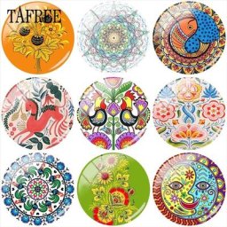 TAFREE-Cabochon en verre à dos plat motif coloré motifs d'art populaire polonais démo résultats