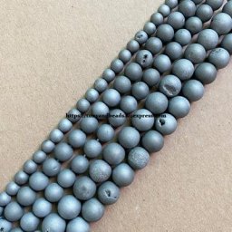 Perles rondes en Agate 25% géode Druzy mat Lt gris mauvais sourire bouche Agate taille au choix 15