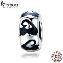 BAMOER – longs ongles empilables chat en argent Sterling 925 perles d'espacement en émail noir