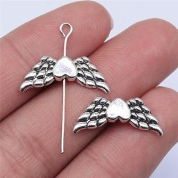 WYSIWYG 10 pièces 21x9mm Antique couleur argent ailes coeur petit trou perles pour la fabrication de