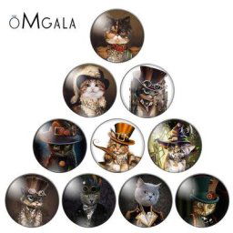 Cabochon Rond en Verre avec Photo Motif de Chat Steampunk 8mm/10mm/12mm/18mm/20mm/25mm