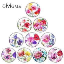 Cabochon rond en verre avec photo colorée motif de fleurs roses d'interconnexion démonstration à