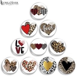 12mm 10mm 20mm 25mm 30mm 40mm 840 Coeur léopard Mélange Verre Rond Cabochon Bijoux Bouton Pression