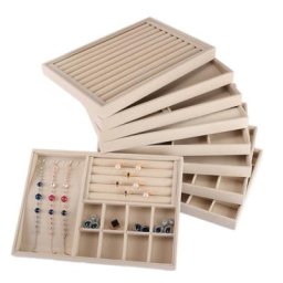 Plateau à bijoux en velours Beige organisateur de bijoux boîte de rangement support de montre
