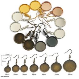 Boucles d'Oreilles Cabochon avec Crochet 10 Pièces Cadre Vierge Pendentif Rond Base d'Oreille