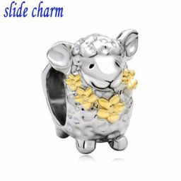Perles de charme florales dorées pour bracelets Pandora breloque market mouton portant cadeau