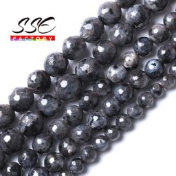 Perles en pierre Labradorite noire naturelle à facettes amples pour la fabrication de bijoux