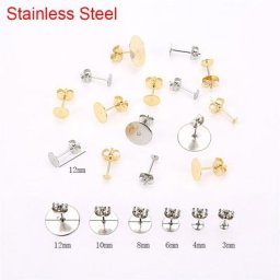 Boucles d'Oreilles Hypoallergéniques en Acier Inoxydable de 6 8 10 et 12mm Cabochon pour Bijoux