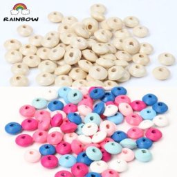Perles rondes plates en bois couleurs mélangées et couleur naturelle pour bijoux bricolage