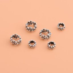 Bracelet en argent regardé thaïlandais avec fleur rétro accessoires faits à la main matériel de