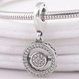 Pendentif Original ajouré en forme de cœur qui tourne avec du cristal perles en argent Sterling