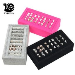 Mallette de rangement pour matiques en velours gris et noir présentoir à bijoux porte-évaluation