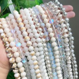 Perles Howlite en Clip Blanc Naturel Pierres d'Opale de Jades Rondes Espacement pour Bijoux de