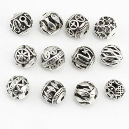 Perle d'espacement de fleur évidée en argent tibétain vintage grand trou convient au bracelet à