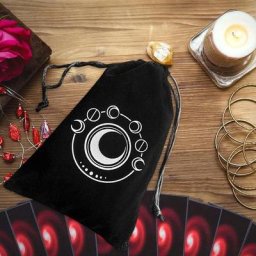 Sac de rangement pour cartes de tarot oracle en velours noir phase de lune runes constellation