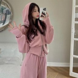 Costumes sportifs pour femmes sweat à capuche court à double tête avec fermeture éclair pantalons
