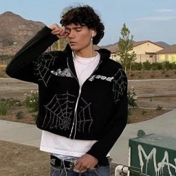 Sweat-Shirt à Manches sulfpour Homme Style Hip Hop Street Fermeture Éclair Toile d'Araignée