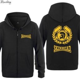 Sweat à capuche imprimé Skinhead pour hommes Hip Hop Smile manches longues veste zippée manteau