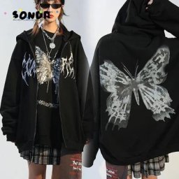 Manteau à capuche imprimé papillon pour femme veste zippée sweats à capuche respirants streetwear