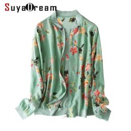 SuyaDream – veste en soie 100% pour femme sweat-shirt imprimé Floral à fermeture éclair vêtements