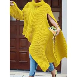 LW-Pull à Col Roulé Fendu pour Femme Vêtement Long Fendu Couleur Unie Nouvelle Collection