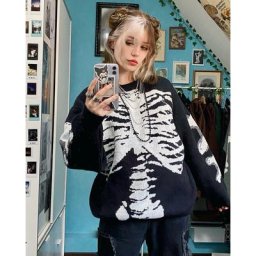 Sweat-shirt à col rond à manches longues pour femmes pull en tricot léger pulls punk gothiques