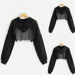GAOKE – sweat-shirt à capuche Sexy pour femme hauts court en maille Patchwork manches longues