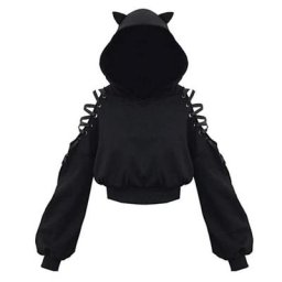 Sweat à capuche à manches longues pour femmes mignon épaules dénudées à lacets ample haut