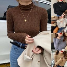 Women Knitwear Warm Half Turtleneck Sweater Long Sleeve Knitted Sweater for Fall A5KE