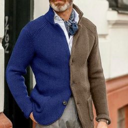 Manteau d'hiver en tricot doux et chaud pour homme pull à col montant décontracté collection
