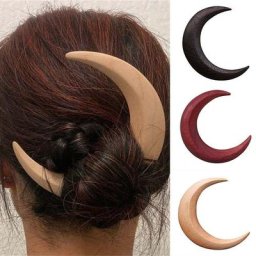 Fourchette à cheveux lune en bois rétro pour femmes baguettes sculptées à la main épingle à