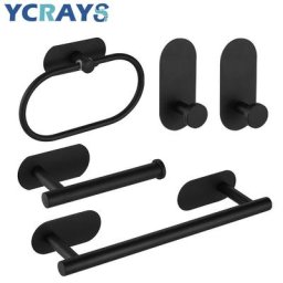 Ensemble d'Accessoires de Salle de Bain Noir Sans Perçage Porte-Rouleau de Papier Toilette