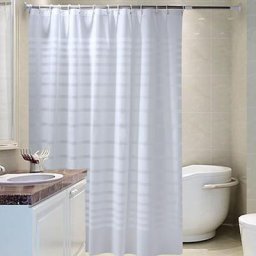 Rideau de douche étanche en plastique PEVA rideau de salle de bain à rayures blanches transparentes