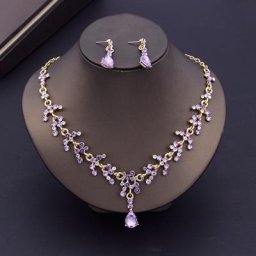 Parure de Bijoux de Luxe en Clip Violet pour Femme Ensemble de Boucles d'Oreilles Collier Ras du