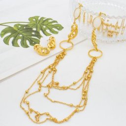 Ensemble de boucles d'oreilles carrées brésiliennes pour femmes collier long de Dubaï ensemble de