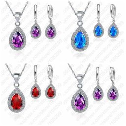 Ensemble de bijoux de luxe en zircone pendentifs et colliers goutte d'eau boucles d'oreilles en