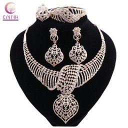 Mariage femmes africaines à la mode mariée Dubai or couleur collier mariée cristal boucle d'oreille
