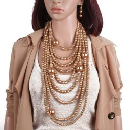 Ensembles de bijoux en couches pour femmes perles simulées grand collier tour de cou boucles