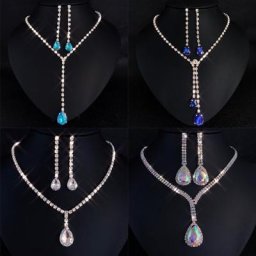 Ensembles de collier goutte de tennis en cristal bijoux de fiançailles de mariage boucles