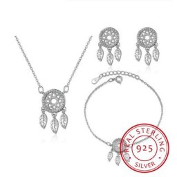Ensemble de Bijoux Fins en Argent Sterling 925 Micro-contre-indiqué Collier + Boucles d'Oreilles +
