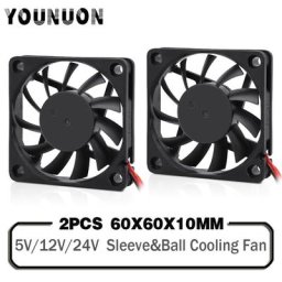 Ventilateur de refroidissement USB sans balais 2 pièces 60mm 5V 12V 24V 2 broches 3 broches