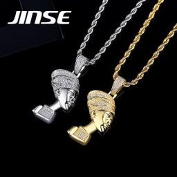 JINSE – collier avec pendentif pour femme bijou Hip Hop reine égyptienne néfertiti mode