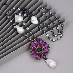 GuaiGuai-Bijoux 28 en Perles Keshi Blanches Naturelles Plaqué en Métal pour Pull Collier Fleur